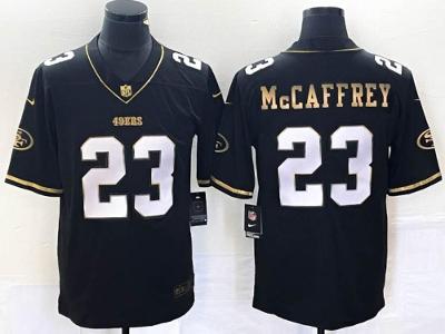Men's 49ers Christian McCaffrey #23 Black Gold Stitched Football Jersey