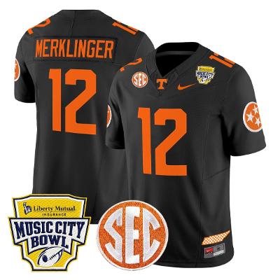 Jake Merklinger Jersey #12 Tennessee Vols 2025 Music City Bowl Stitched Black