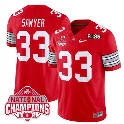 Men Jack Sawyer Jersey #33 Ohio State 2025 CFP Patch National Champions Red