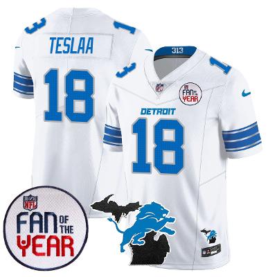 Isaac TeSlaa Jersey #18 Detroit Lions Fan Of The Year Stitched White