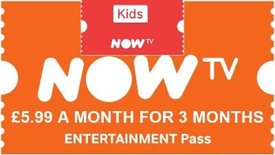NOW TV ENTERTAINMENT 3 MONTHS @5.99 p/m DISCOUNT NOWTV PASS Instant