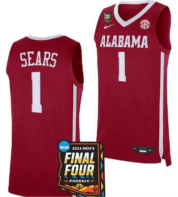 Mark Sears Jersey #1 Alabama Crimson Tide 2024 Final Four Basketball Crimson