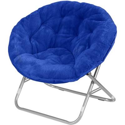 Kids,Teens, Plush Faux Fur Saucer Moon Folding Lounge Chair, Blue