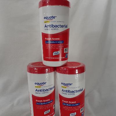 Antibacterial Hand Wipes 3 Canisters Equate Fresh Scent Total 120  wipes