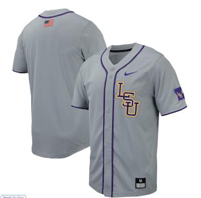 LSU Tigers Gray Color Replica Full-Button Baseball Jersey