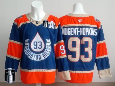 Men Edmonton Oilers #93 Ryan Nugent-Hopkins Jersey Stanley Cup 2025 Navy Red