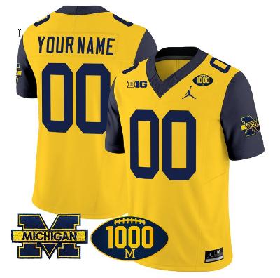 Custom Michigan Wolverines Jersey 1000 Wins Patch Vapor Football Navy Sleeves