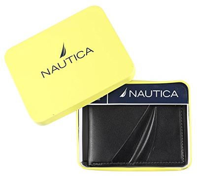 Nautica Men's Leather Embossed Sailboat Billfold 31NP13X002 Wallet-Black