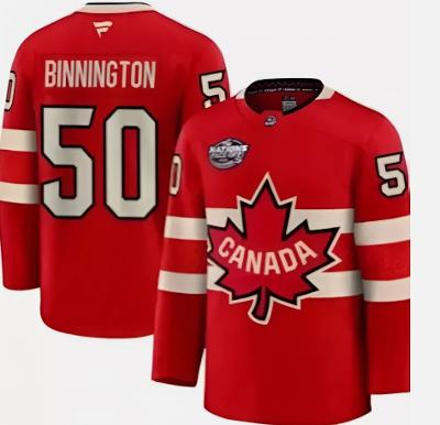 Men's Canada 4 Nations Face-Off 2025 Stitched Red Jersey 50  Jordan Binnington
