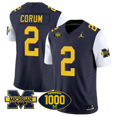 Blake Corum Jersey 2 Michigan Wolverines 1000 Wins Patch Football White Sleeves