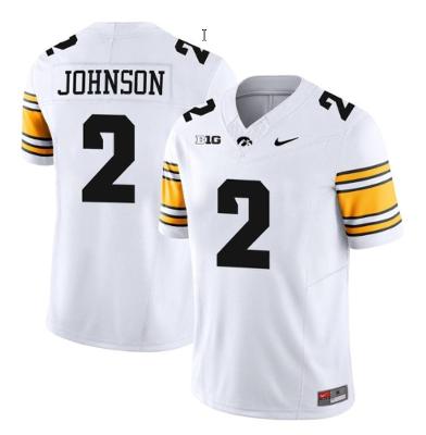 Men's Kaleb Johnson Jersey #2 Iowa Hawkeyes College White