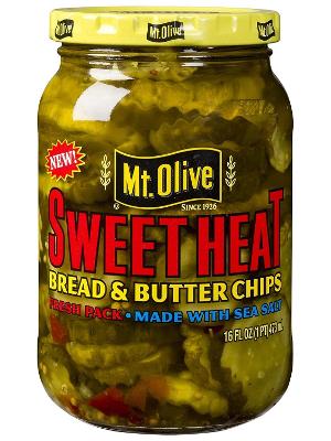 Mt Olive Sweet Heat Bread & Butter Chips ,-16 oz jars , PAK OF 3