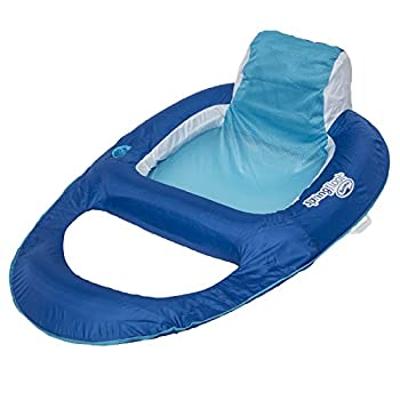 SwimWays Spring Float Recliner - Swim Lounger for Pool or Lake - Dark Blue/Ligh