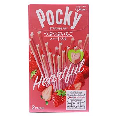 Glico Pocky, Biscuit Stick Coated Cream Strawberry Flavor Mixed with Strawberry