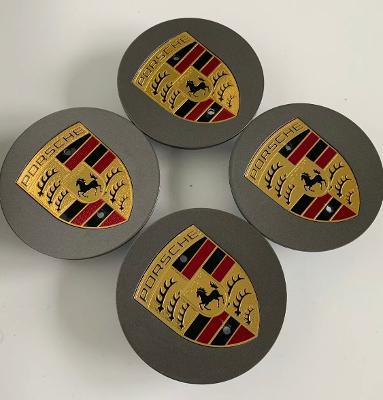 OE Grey 76mm Porsche Alloy Wheel Centre Hub Caps x4