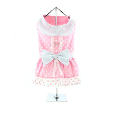 Polka Dot and Lace Dog Dress Set with Leash - Pink Large