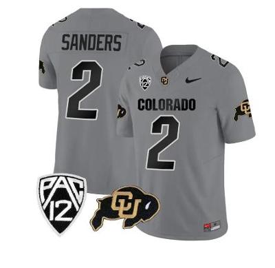 Colorado Buffaloes Shedeur Sanders Jersey #2 College Football All Stitched Gray