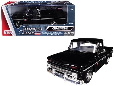 1966 Chevrolet C10 Fleetside Pickup Truck Black 1/24 Diecast Model Car by Motor