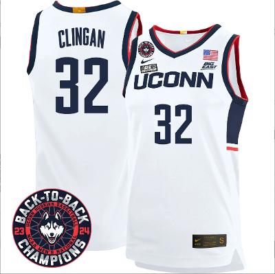 Donovan Clingan Jersey #32 UConn Huskies Basketball 2024 Patch White Home