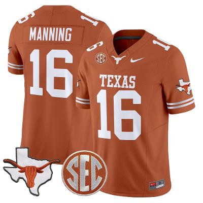 Arch Manning Jersey #16 Texas Longhorns 2025 State Map SEC Patch Texas Orange