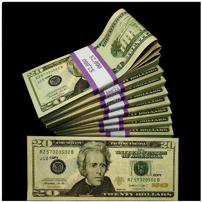 Replica Bills $20  Total $500  Prop copy dollar for Movie set ,education video
