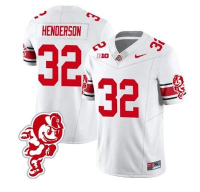TreVeyon Henderson Jersey #32 Football 2023 Stitched Brutus Buckeye Patch White