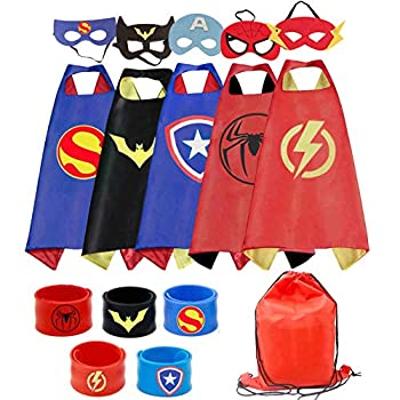 RioRand Kids Dress Up 5PCS Superhero Capes Set and Slap Bracelets for Boys Cost