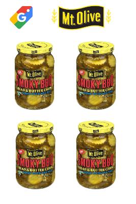 ''MT OLIVE PICKLES, BREAD & BUTTER CHIPS, SMOKY BBQ 16 FL OZ, Pak Of 4 ''