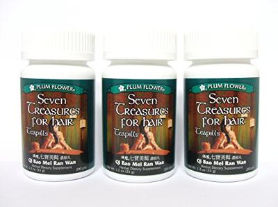 3 Pack of Seven Treasures for Hair Teapills, Qi Bao Mei Ran Wan, 3 x 200 Pills