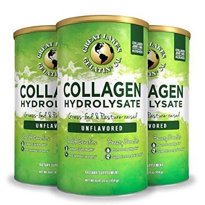 Great Lakes Wellness, Collagen Hydrolysate, Unflavored Beef, Kosher, 16oz 3-Pack