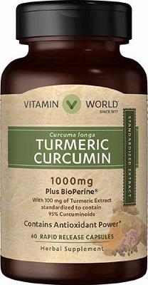 Vitamin World Turmeric Curcumin 1000 mg 60 Capsules, BioPerine Black Pepper Ext