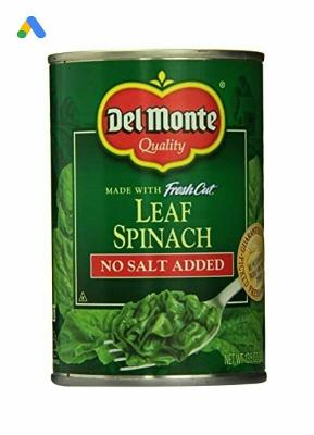 Del Monte Leaf Spinach, No Salt Added, 13.5 Ounce Cans, (6 Included)