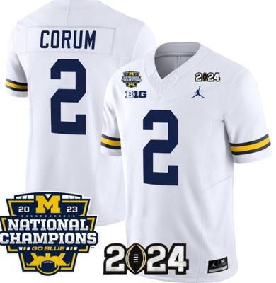 Men's Wolverines 2 Blake Corum White 2024 With 2023 National Champions Jersey