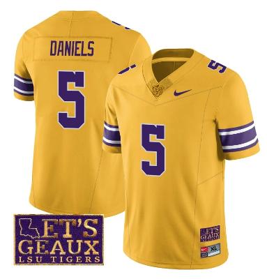 Lsu Tigers Jayden Daniels Jersey #5 College Football Let's Geaux Patch Yellow