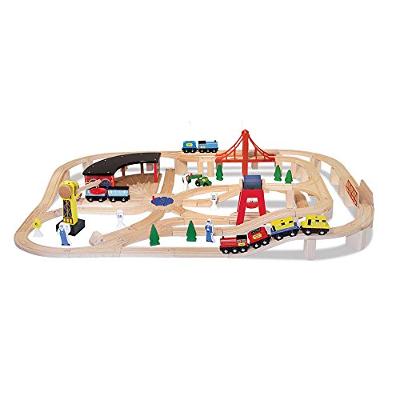 Melissa & Doug Wooden Railway Set, Vehicles, Construction, 130 Pieces, 17� H x 5� W x 28� L