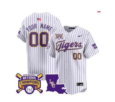 Men's Custom Jersey LSU Tigers 2025 National Champions Map Patch Baseball