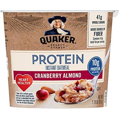 Quaker Protein Instant Oatmeal Express Cups, Cranberry Almond, 10g Protein, 12 C