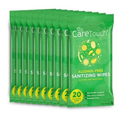 Care Touch Alcohol-Free Hand Sanitizing Wipes - 10 Pouches, 200 Wipes - Moisturi