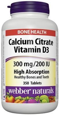 Webber Naturals Calcium Citrate Vitamin D3, 300mg / 200IU High Absorption, 350 T