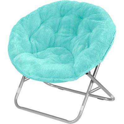 Kids,Teens, Plush Faux Fur Saucer Moon Folding Lounge Chair, Aqua Wind