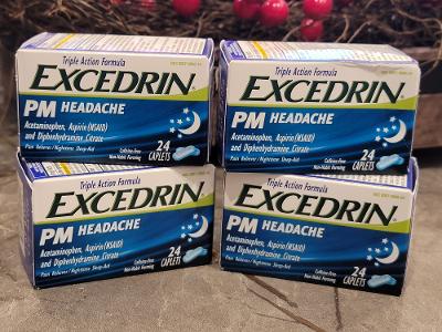 4 EXCEDRIN PM HEADACHE Sleep Aid PAIN Reliever Caffeine Free 24CtDISC.Exp05/22