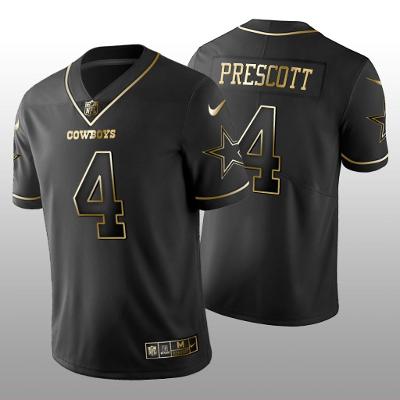 Men's Dallas Cowboys #4 Dak Prescott 100th season jersey golden edition black