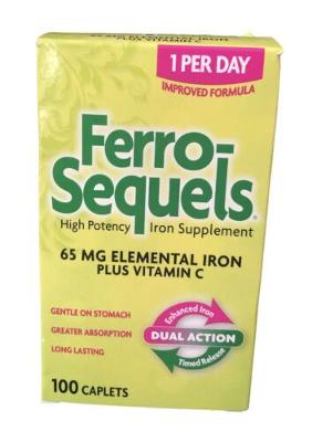 [1] Ferro Sequels High Potency Iron Supplement 65mg 100 Caplets. See Photos.