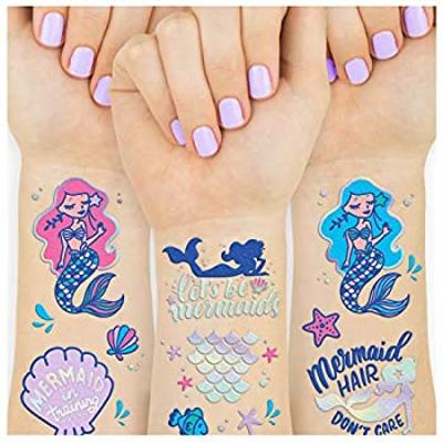 xo, Fetti Mermaid Party Supplies Temporary Tattoos for Kids - 24 Glitter Styles