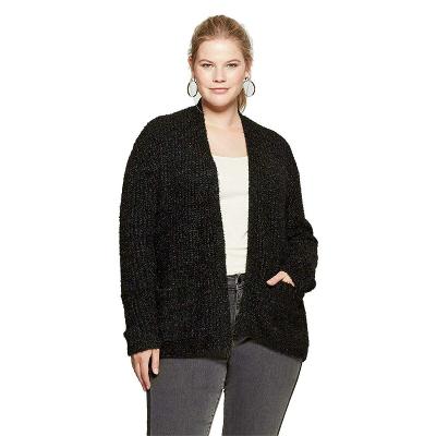 Ava & Viv Women's Plus Size Fuzzy Boucle Cardigan Sweater Plus X Black