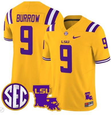 Joe Burrow Jersey #9 LSU Tigers 2024 Vapor Limited Football Stitched Gold