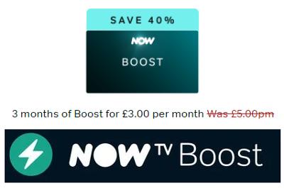 NOW TV BOOST 3 MONTHS FOR 3 Pounds a MONTH DISCOUNT CODE - INSTANT