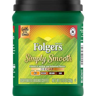 Folgers Simply Smooth Decaf Ground Coffee, Mild Roast, 11.5 Ounce (Packaging May