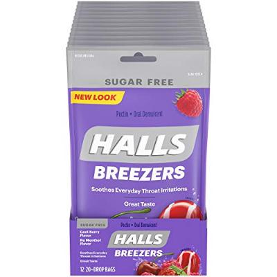 HALLS Breezers Cool Berry Sugar Free Throat Drops, 12 Packs of 20 Drops (240 Tot