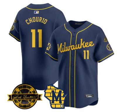 Jackson Chourio Jersey #11 Milwaukee Brewers 2025 Limited Bob Uecker Patch Navy
